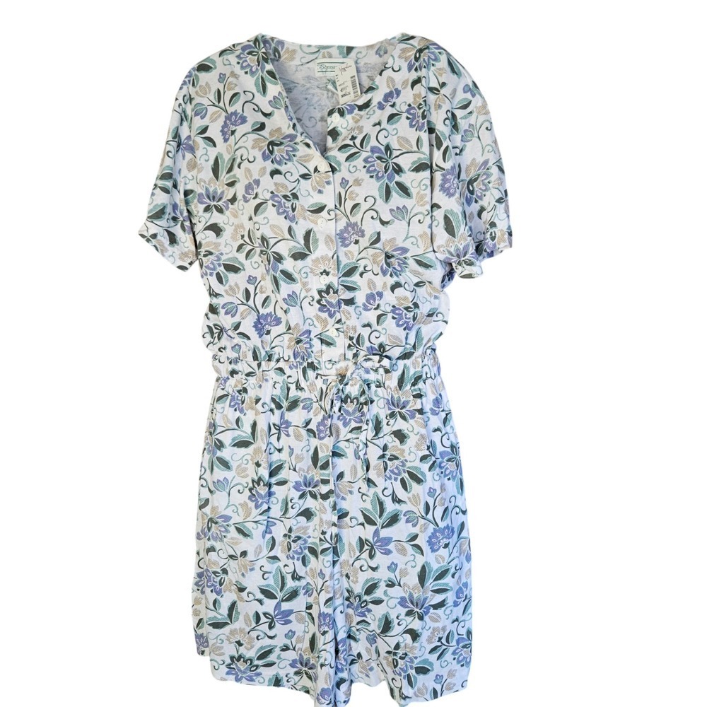 NWT Shenanigans Vintage Floral Romper SZ L Blue Purple Cotton Blend Button Front